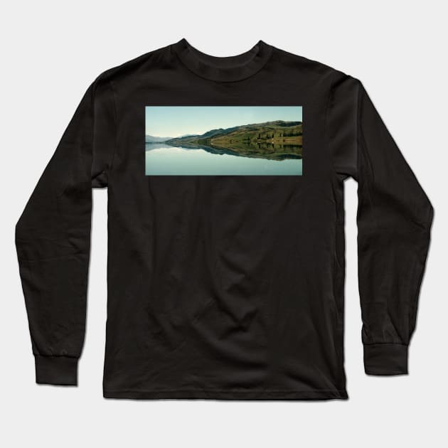 Cromwell Dam Reflections, New Zealand Long Sleeve T-Shirt by Carole-Anne